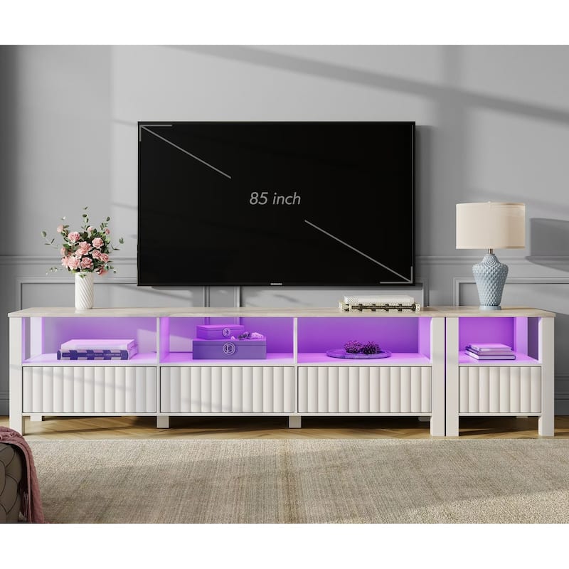 White TV Stand for 65-100 Inch TV with LED Light, Modern TV Console