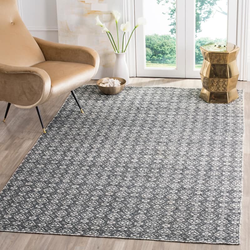 SAFAVIEH Handmade Flatweave Kilim Nectara Wool Rug - 5' x 8' - Ivory/Charcoal