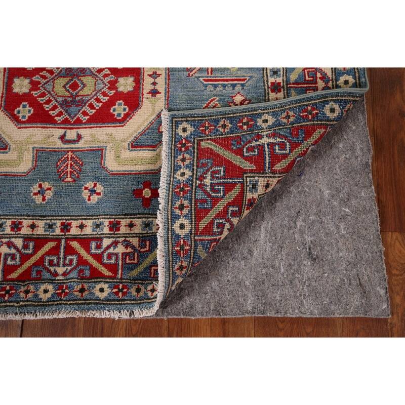Geometric Blue Kazak Oriental Area Rug Handmade Wool Carpet - 4'3" x 5'11"