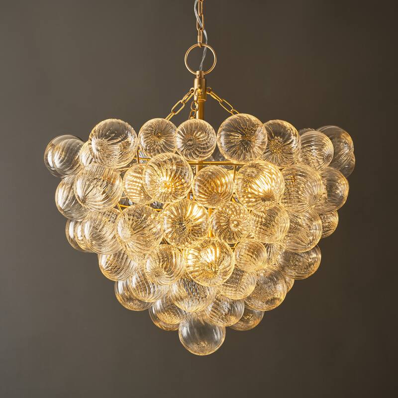 Gold Bubble Ball Chandelier, LED Pendant Light with Glass Globes - 32" x 34" H