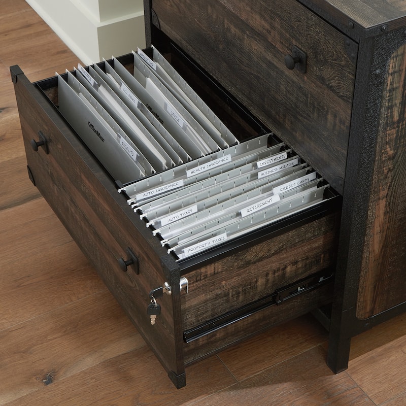 Wood Lateral File with Rustic Style, Brown