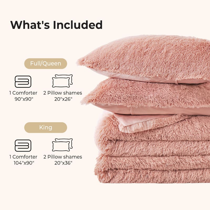 Fluffy Shaggy Reversible Faux Fur Comforter Set, Fuzzy Plush Bedding Set