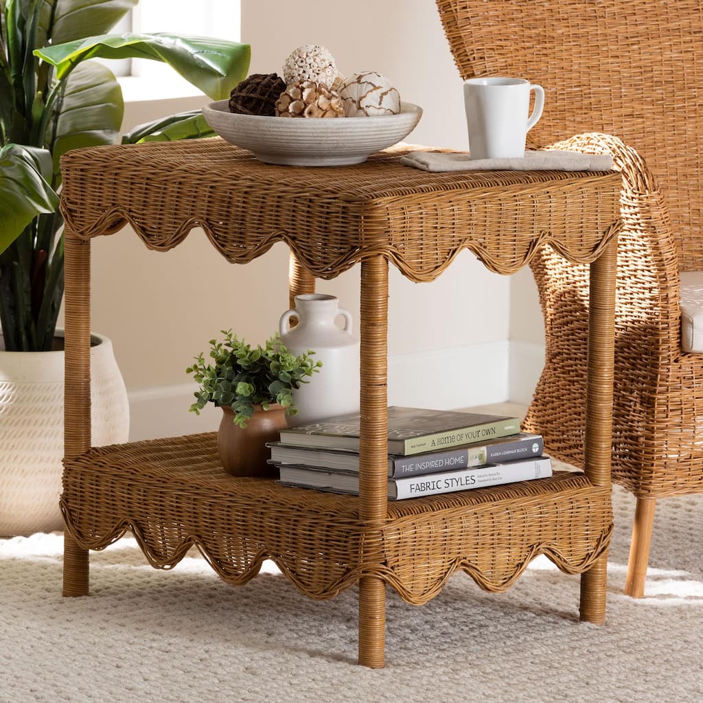 Oteria Bohemian Light Honey Scalloped Rattan Side Table