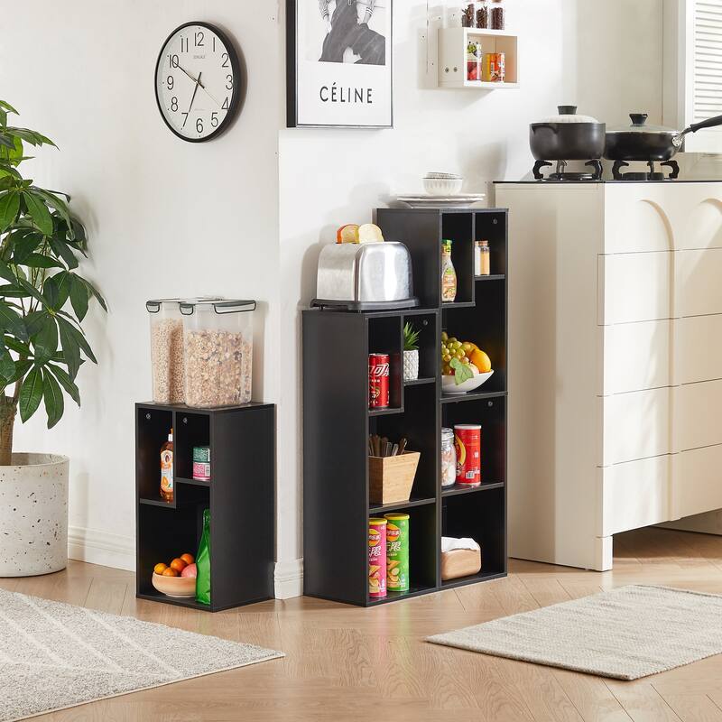 VECELO Wood Organizer Bookcase,Fits Tallest Hardcovers, Customized Storage Display Shelf, Free Standing for Living Room, Bedroom