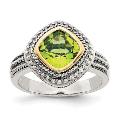 Curata 925 Sterling Silver Bezel Polished With 14k Peridot Ring