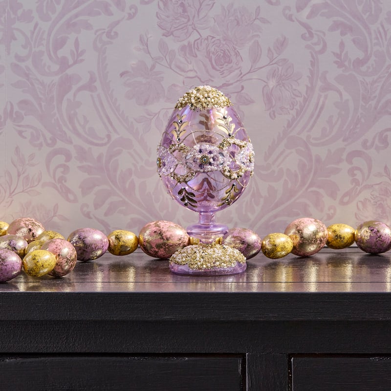 8"Glass LED Egg Pedestal With Jewel - Purple