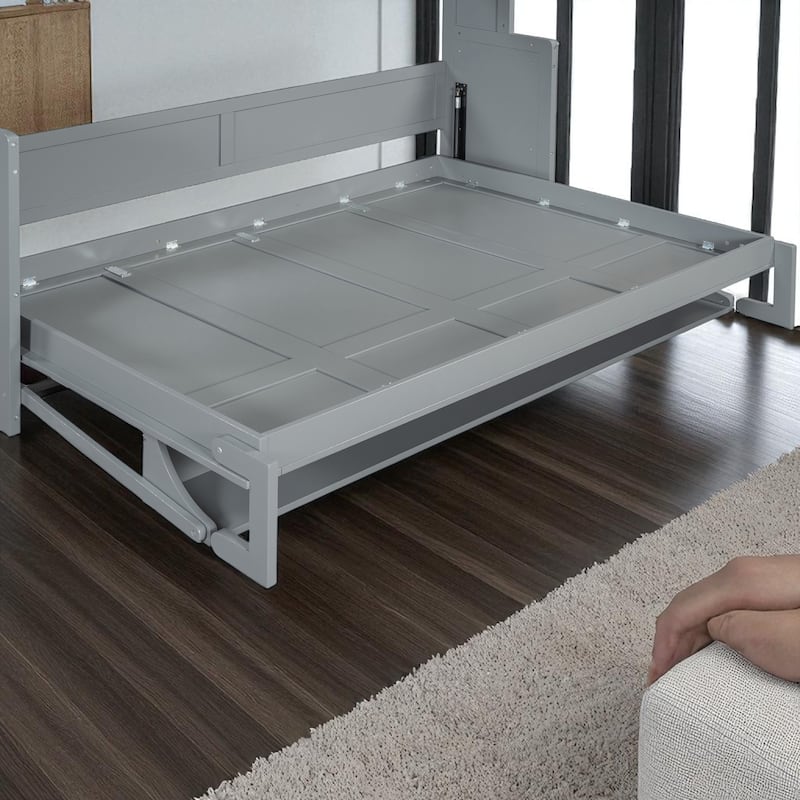 Full/Queen Murphy Wall Bed with Desk, Hydraulic Lift, 600 lb Capacity, 10 in Mattress, Space-Saving Home Office
