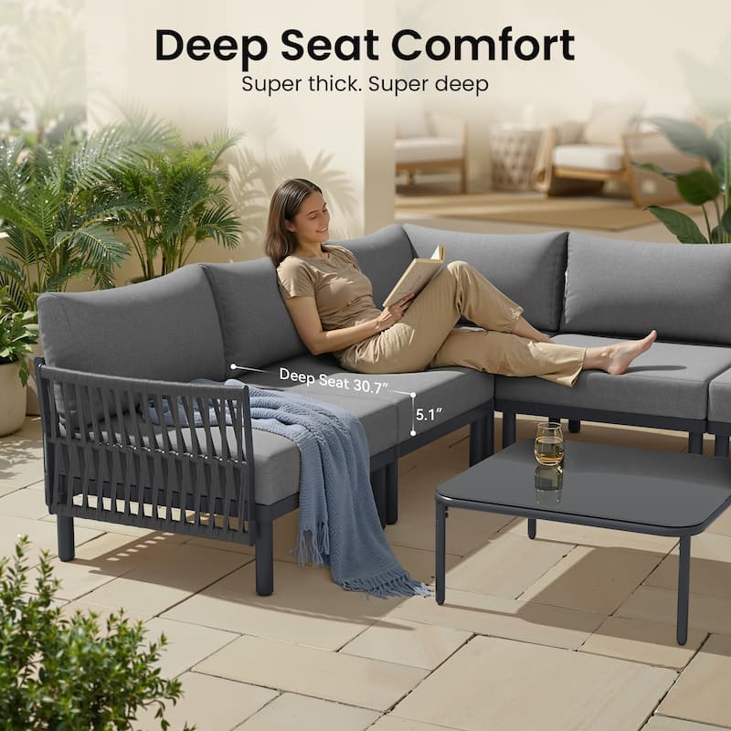 2/4/6/8-Seat Modular All-Weather Aluminum Outdoor Sectional Sofa Set with Deep Seating Patio Conversation Set