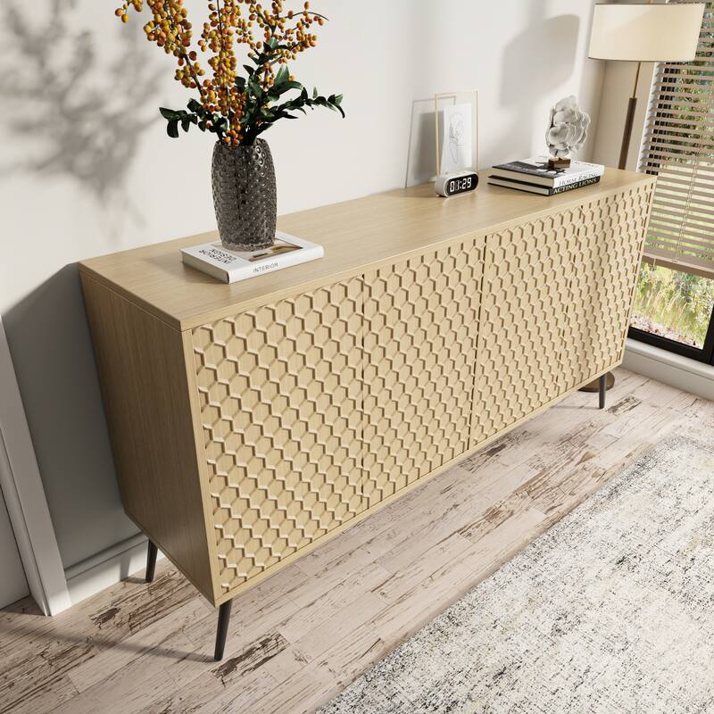 63" Modern Sideboard With 5 Stable Legs And 4 Adjustable Shelves,Buffet Cabinet