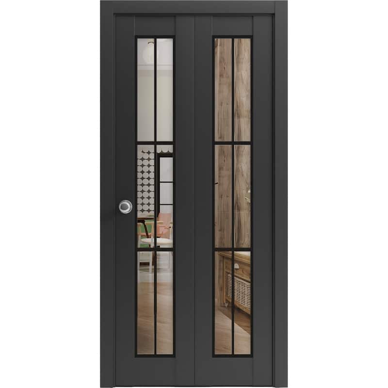 Bi-fold Doors 36 x 80 Lucia 2366 Matte Black Clear Glass Sturdy Tracks - Black - 72" x 96" ( 2* 36x96)