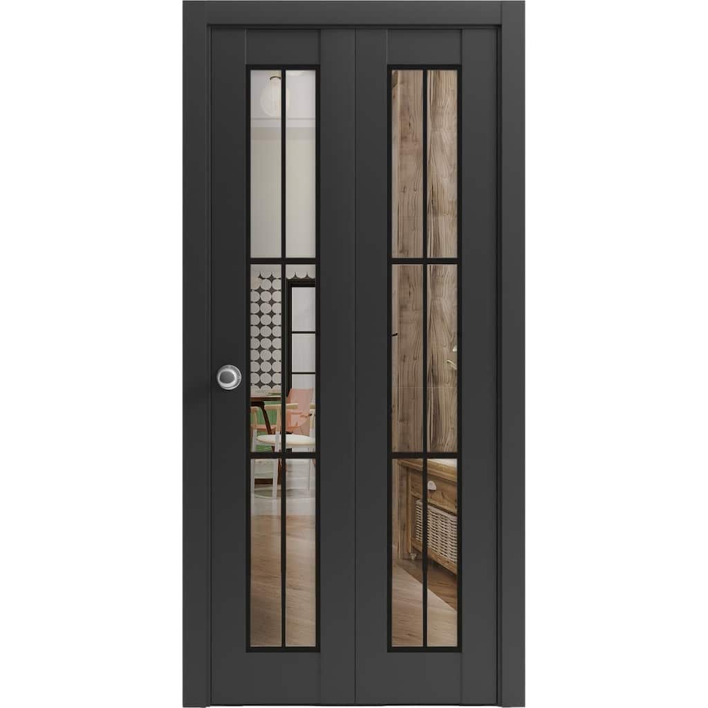Bi-fold Doors 36 x 80 Lucia 2366 Matte Black Clear Glass Sturdy Tracks