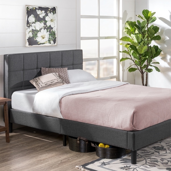 Upholstered square stitched platform bed hotsell