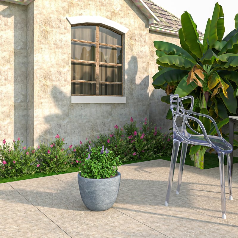Dahlia Tapered Round Planter Pot in Fiberstone MGO Clay with Drainage for Indoor Outdoor Patio Balcony, Garden, or Living Room
