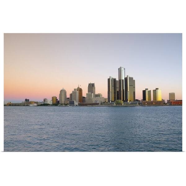 Shop Michigan Detroit Skyline With General Motors Hq Renaissance Center Over Det Poster Print Overstock 16494617 Includes Hardware 48 X 32