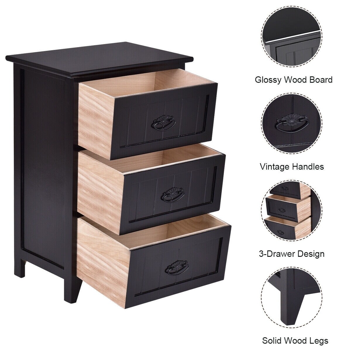 Shop Gymax 2 Pcs 3 Drawers Nightstands End Table Storage Wood Side Bedside Overstock 22985093