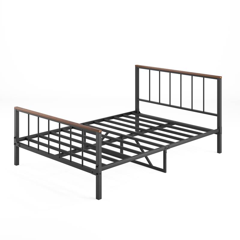 Black Metal Full Size Platform Bed Frame with Headboard and Footboard, Sturdy Construction, No Box Spring Needed, Queen