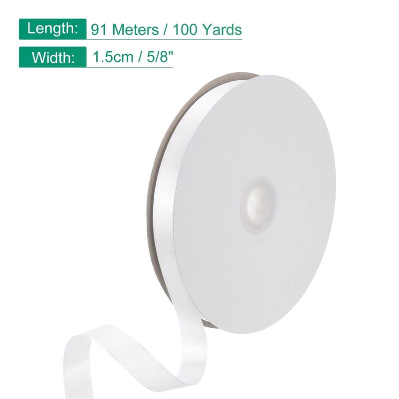 Satin Ribbon, 100 Yards Single Face Polyester Satin Ribbon - White - 5/8 Inch