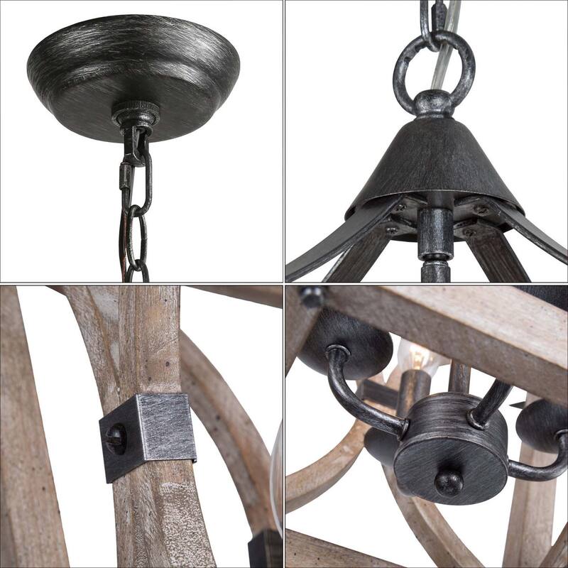 Farmhouse Chandelier for Kitchen/ 4-Light Wooden Pendant Lighting Fixtures over Dining Table - L15.5" xW15.5 "xH21.5"