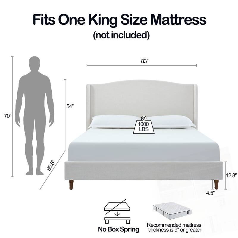 Upholstered Wingback Headboard Bed Platform Bed No Box Spring Needed
