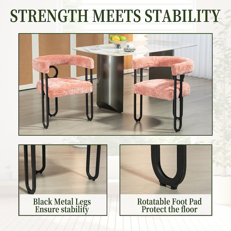 Pink Modern 23.62" Upholstered Barrel Chair with Black Iron Frames for Kitchen (Set of 2)
