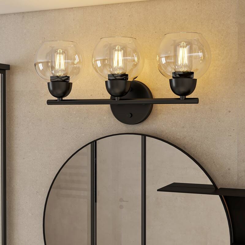 3-Light Metal Bathroom Vanity Lights Glass Shade Wall Sconces