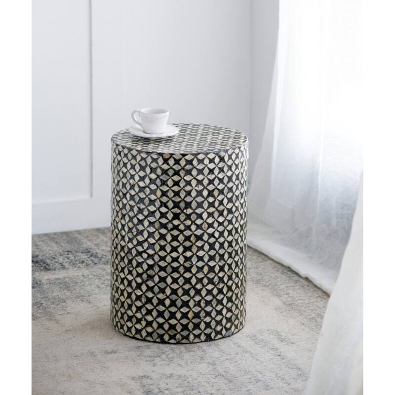 Geometric Capiz Inlay Accent Stool - 19.75" - Black