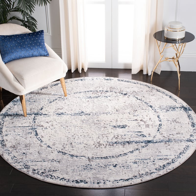 SAFAVIEH Amelia Temma Abstract Distressed Rug - 6'7" Round - Grey/Blue