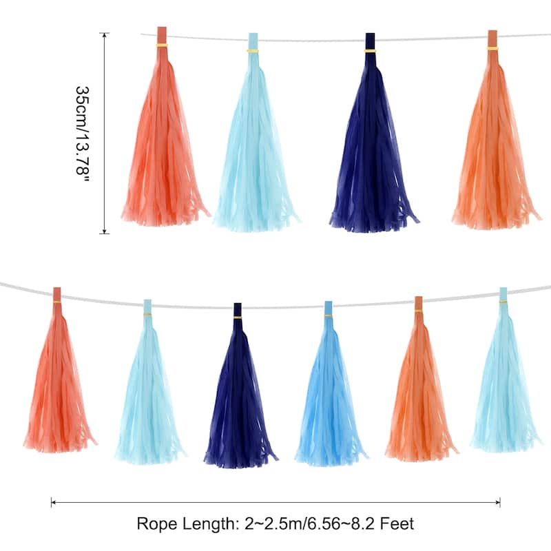 20Pcs Tassel Garland Banner with Rope - Orange,Light Orange,Light Blue,Dark Blue