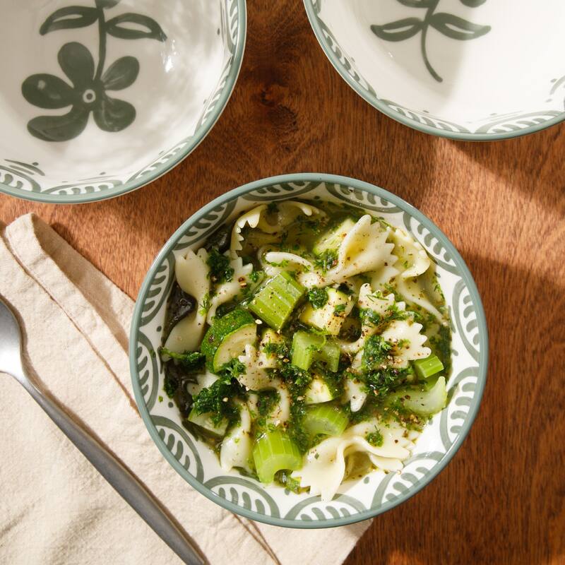 Bloomhouse - 2-Time Oprah's Favorite Things - Valencia Flor 4 Piece 6" Cereal Bowl Set, Stoneware Floral Decal Design