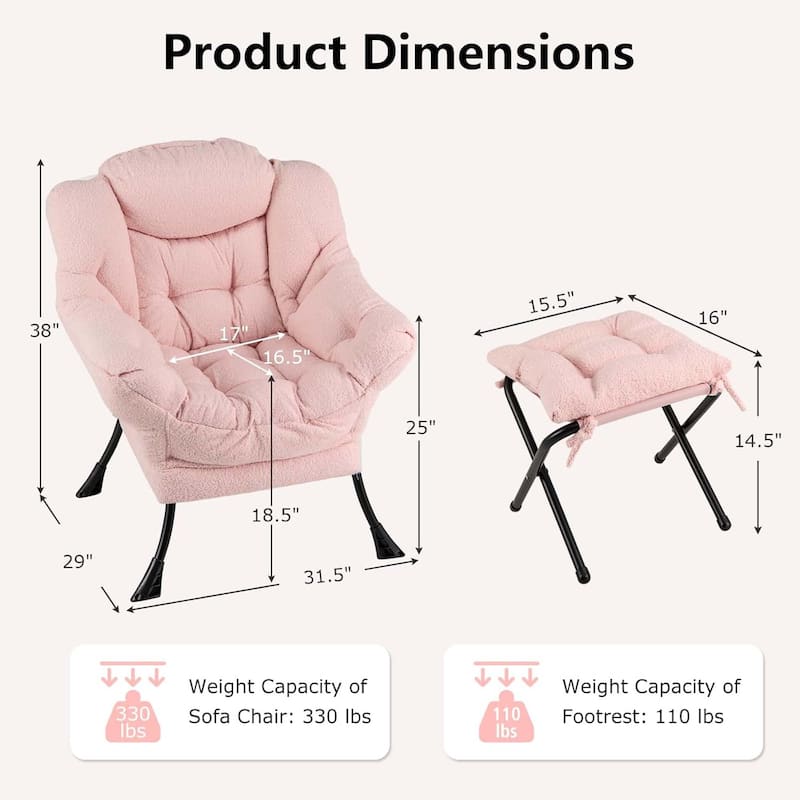 Sherpa Lazy Chair w/ Ottoman Comfy Lounge Reading Accent Chair