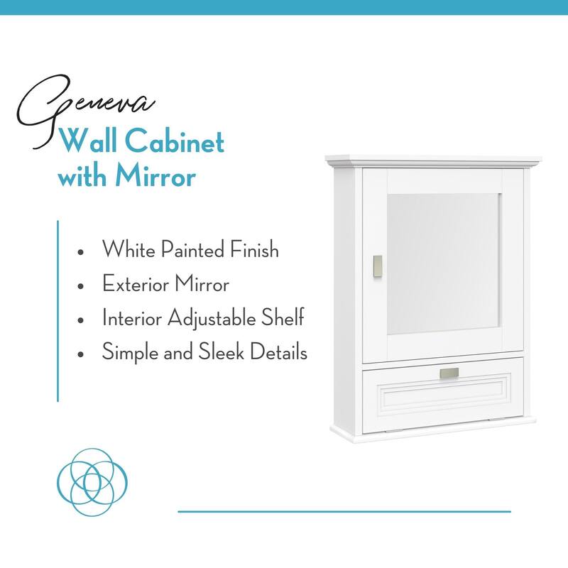 Geneva Wall Cabinet with Mirror and Layered Drop-Down Door – White