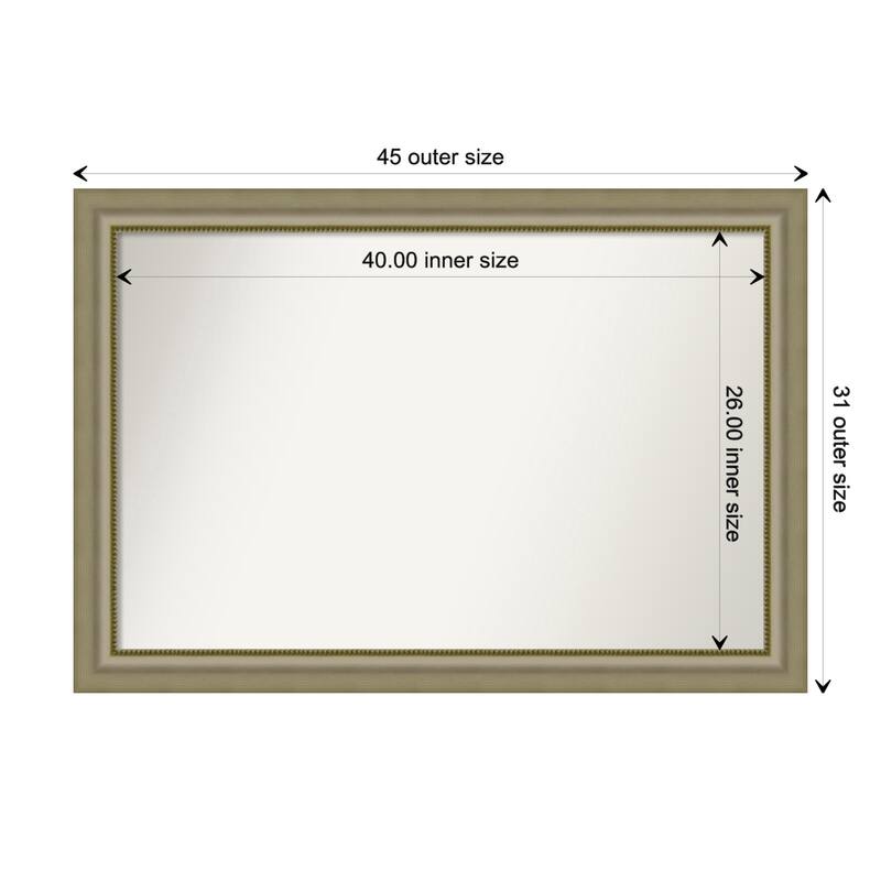 Vegas Silver Framed Non-Beveled Custom Wall Mirror, Bathroom Vanity Mirror - Outer Size: 44.75 x 30.75
