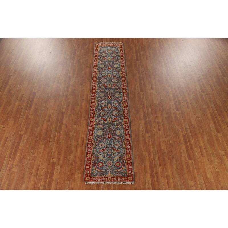 All-Over Blue Heriz Oriental Runner Rug Hand-knotted Wool Carpet - 2'6"x 11'9"