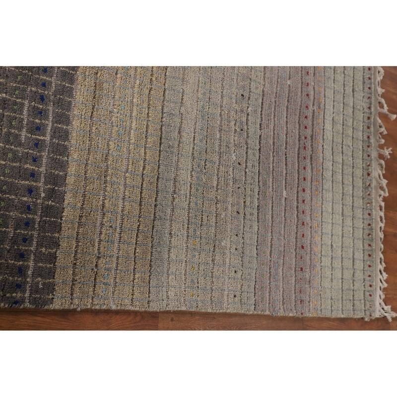 Striped Moroccan Style Area Rug Hand-Knotted Wool Carpet - 8'0" x 10'3"