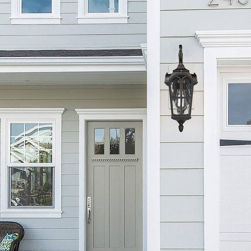 Dusk to Dawn Sensor Outdoor Wall Mounted Light with Water Glass Shade