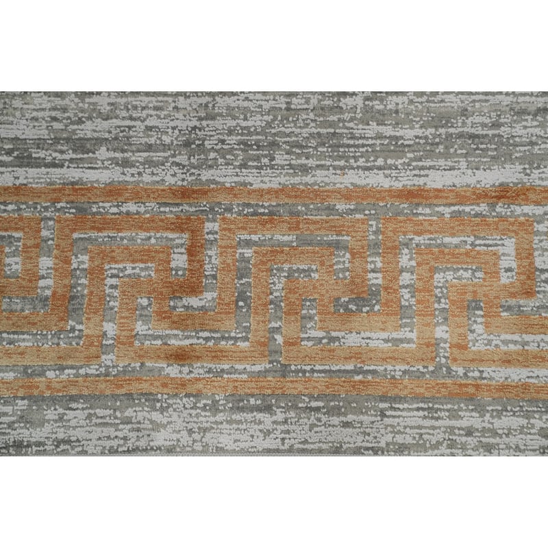 Machine Made Oriental Polyester Carpet Geometric Greys & Charcoal Distressed Area Rug - 7' 5'' X 5' 2''