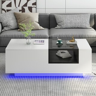 Modern LED Coffee Table with Storage and Open Display Shelf - Bed Bath ...