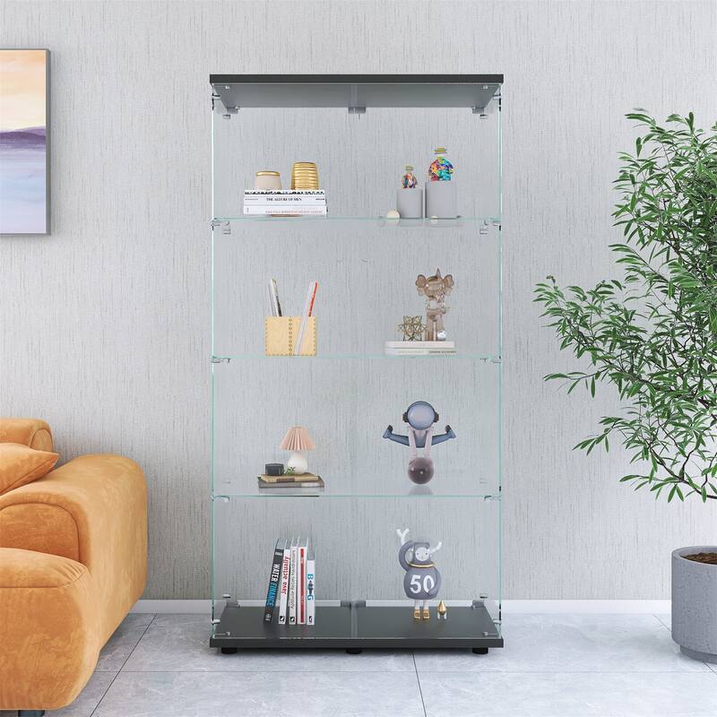 Two-door Glass Display Cabinet 4 Shelves with Door