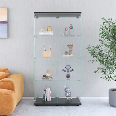 Two-door Glass Display Cabinet 4 Shelves with Door