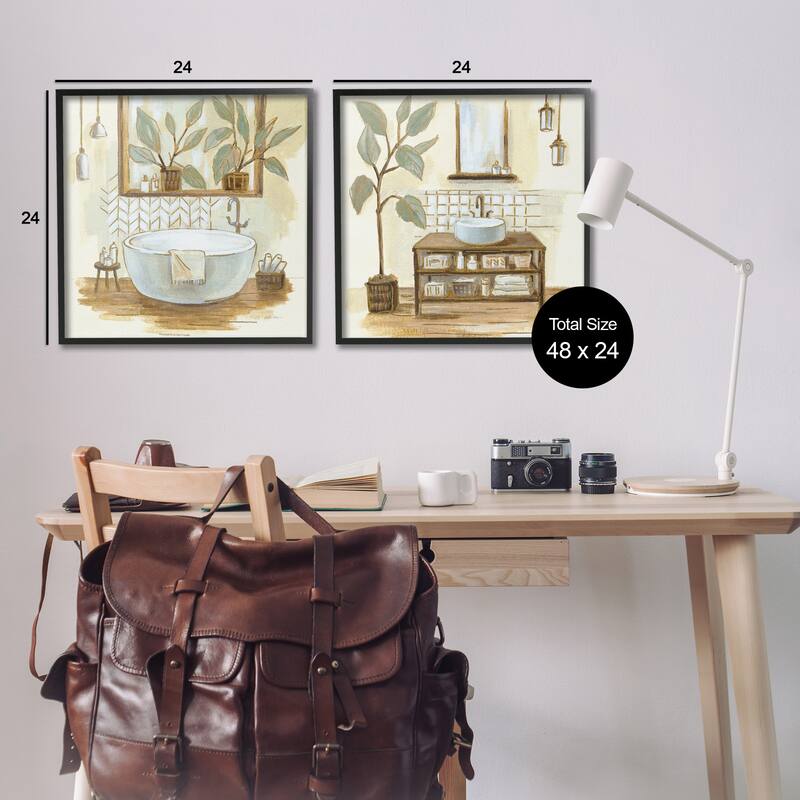 Stupell Sage Green Bathroom Interiors Traditional Plants, 2pc Multi Piece Framed Wall Art Set12 x 12