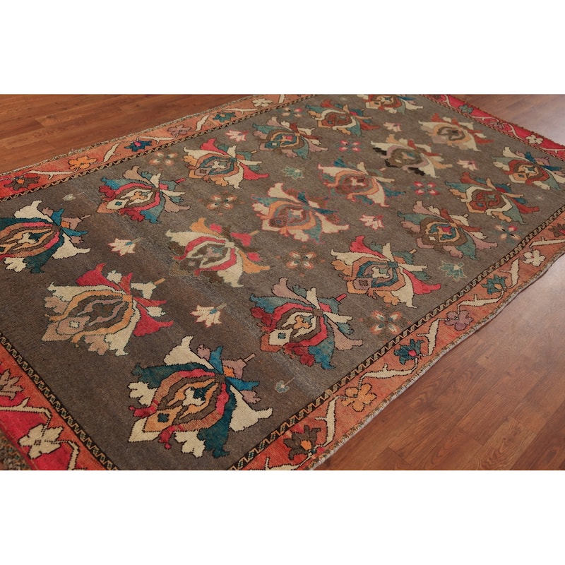 All-Over Brown Floral Gabbeh Persian Area Rug Hand-Knotted Wool Carpet - 5'2"x 9'0"