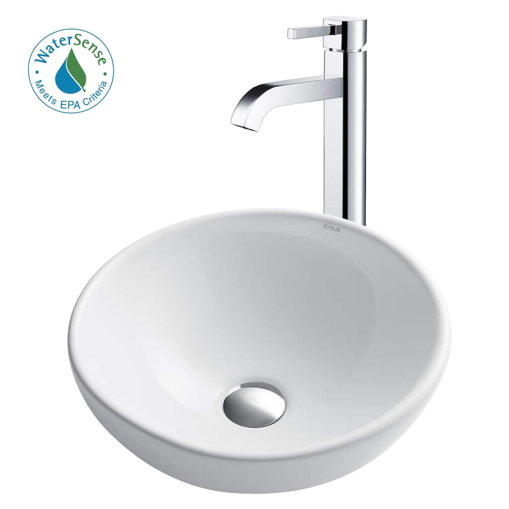 Kraus Bathroom Combo - 15-3/4" Ceramic Vessel Bathroom Sink With