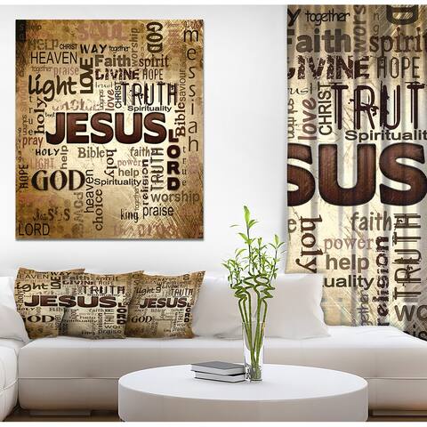 Designart "Jesus" word cloud in grunge background" Religious Contemporary on Wrapped Canvas