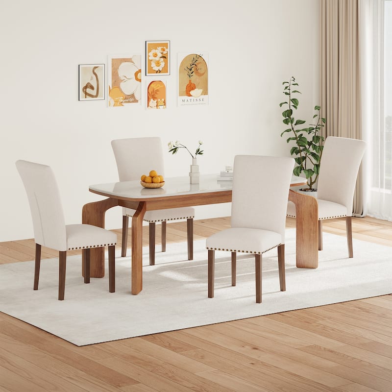 Upholstered Parsons Dining Chairs Set of 2/4/6, Fabric Dining Room Kitchen Side Chair with Nailhead Trim and Wood Legs