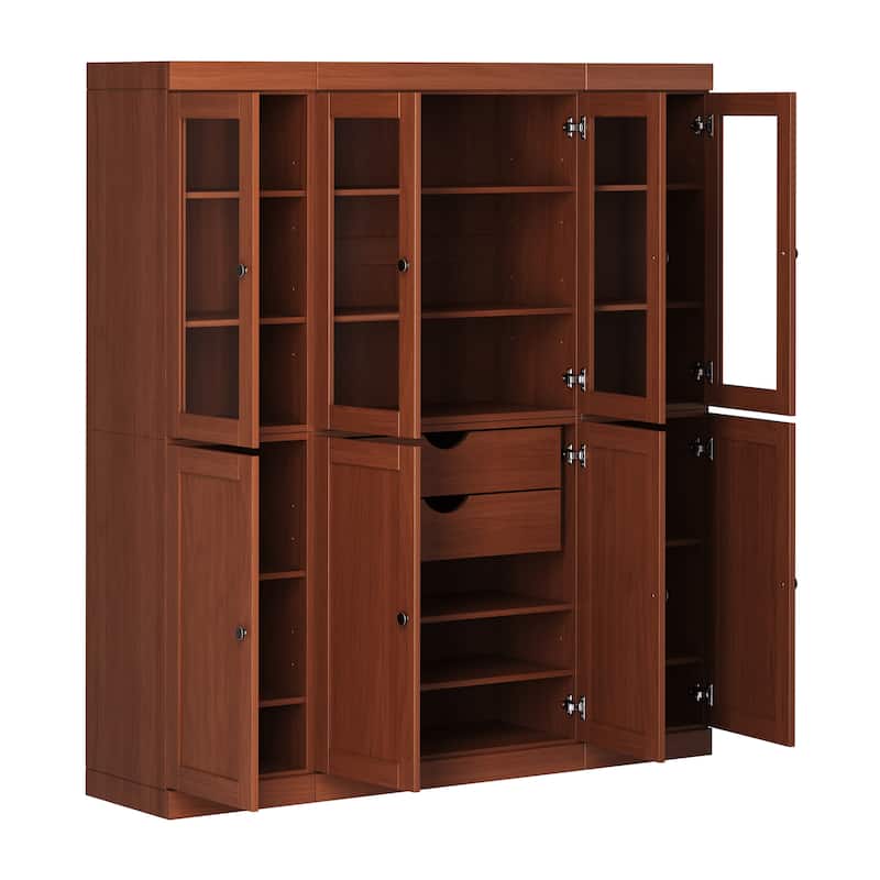 Palace Imports 100% Solid Wood 65" Pantry Cabinet with Clear Glass, Shaker Doors, 2-Drawers and Adjustable Shelves
