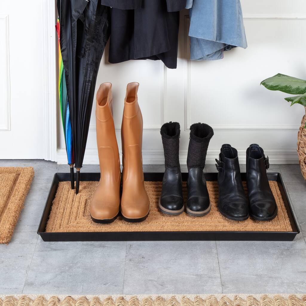 Jani Black Metal Boot Tray with Rectangle Embossed Coir Insert