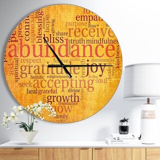 Designart 'Abundance Gratitude Joy Heart' Oversized Quote Wall CLock