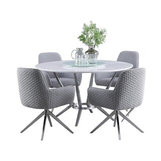 5 Piece Round Dining Set in White and Light Grey - Bed Bath & Beyond ...