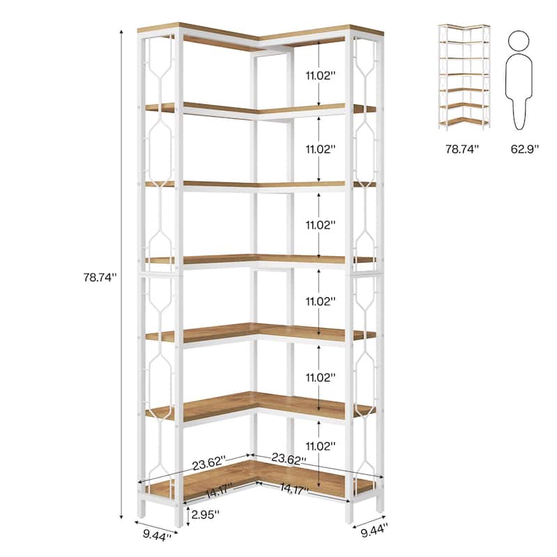 7-Tier Corner Bookshelf, White Corner Shelf Modern Etagere Bookcase