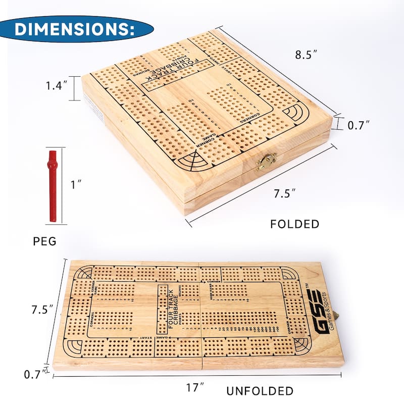 GSE™ 4-Track Wooden Folding Cribbage Board with Playing Card, 12 Metal